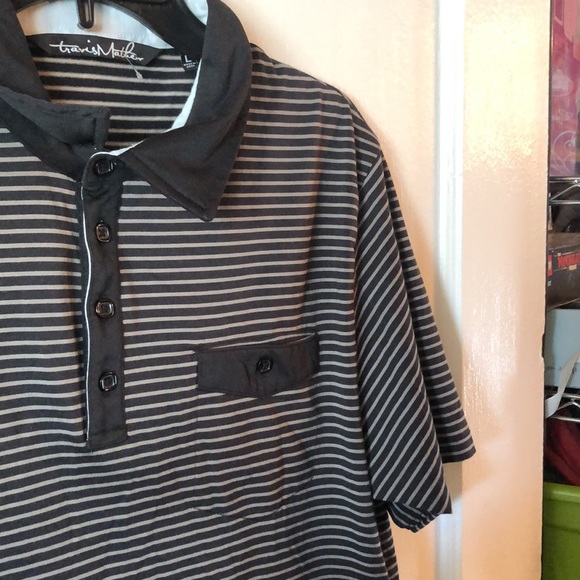 Travis Mathew Striped Polo Shirt Men’s Large Black With Chest Pocket - Picture 2 of 6